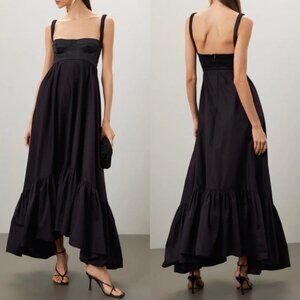 Anna October Snowdrop Bustier Ruched Strap Ruffle Hem Black Maxi Dress Size S